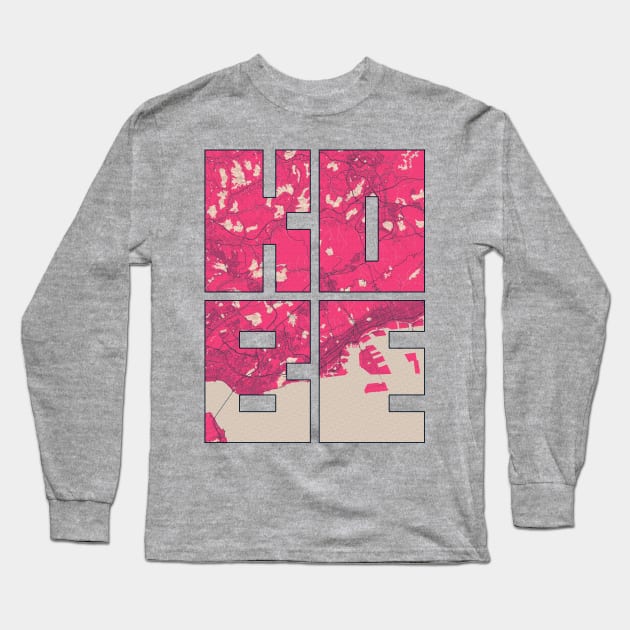 Kobe, Japan City Map Typography - Blossom Long Sleeve T-Shirt by deMAP Studio